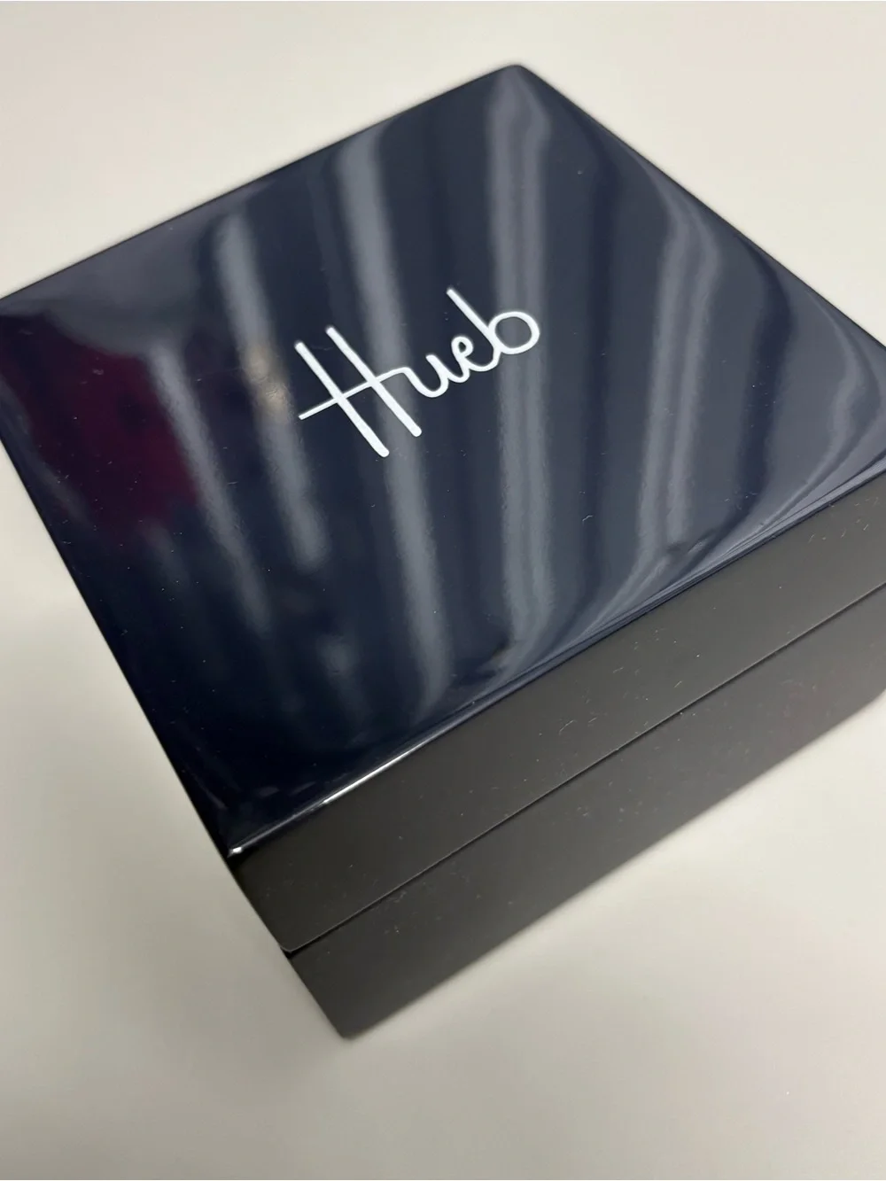 HUEB Solid Hard Case Jewelry Box with Deep Blue Velvet interior